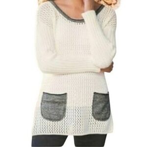 Soft Sourroundings Blvd Open Knit Tunic Pullover Pockets Cotton Sweater Top 1X